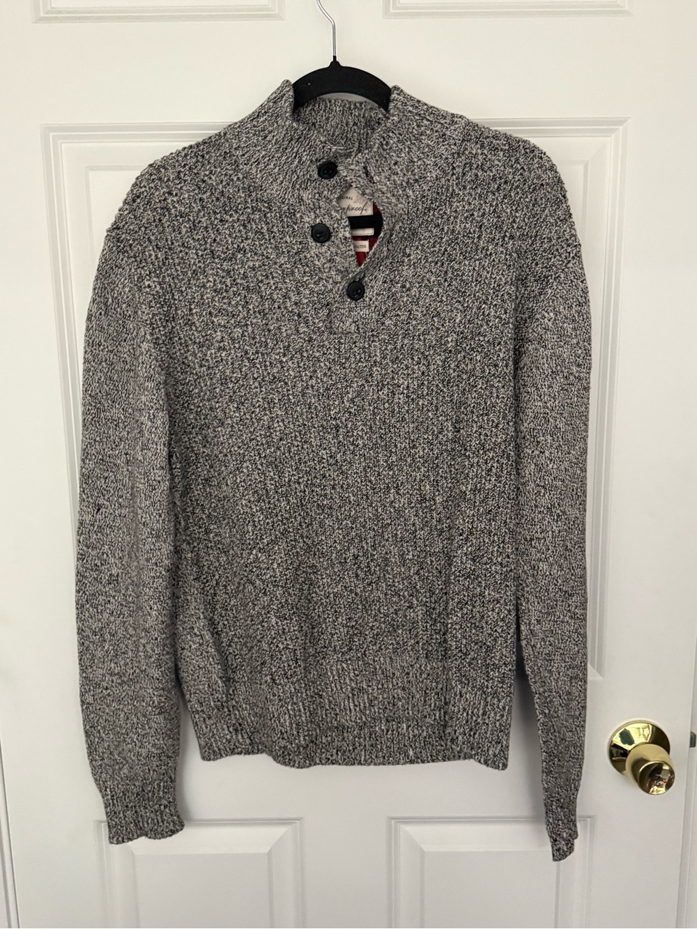 Weatherproof Men's Gray Marled Button-Front Crewneck Sweater